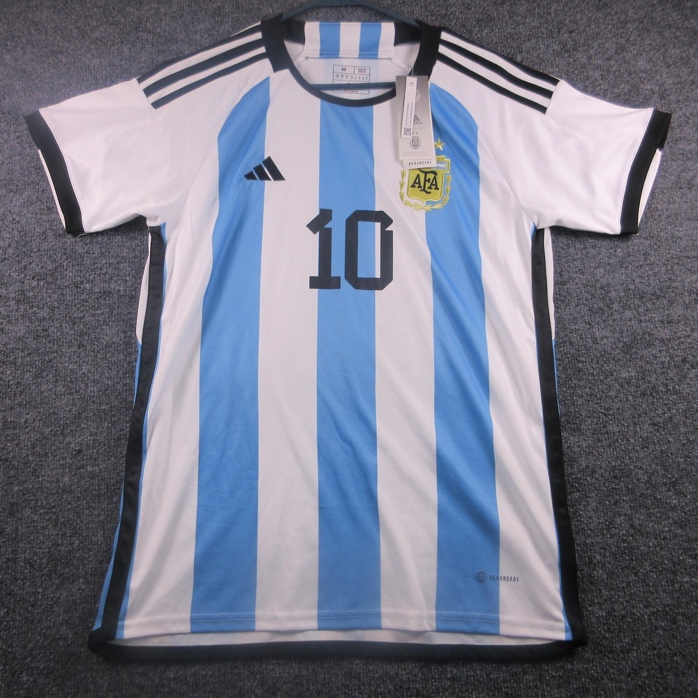 Argentina Jersey Mens Medium‎ Blue Soccer Adidas Messi 2 Star 2022 World Cup Kit
